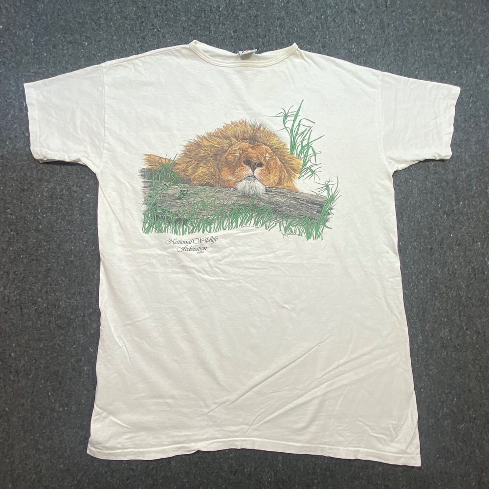 Harlequin National Wildlife Federation T Shirt OSFA Mens White 1988 Lion Graphic